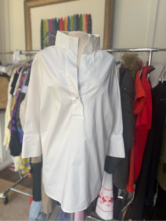 Tuckernuck Tops - Tuckernuck White Stand-Collar Popover Blouse